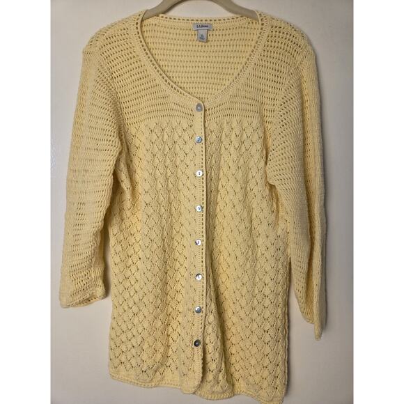 LL Bean Cardigan Sweater Womens XL Petite Yellow Linen Cotton Knit Cottagecore - Picture 1 of 7